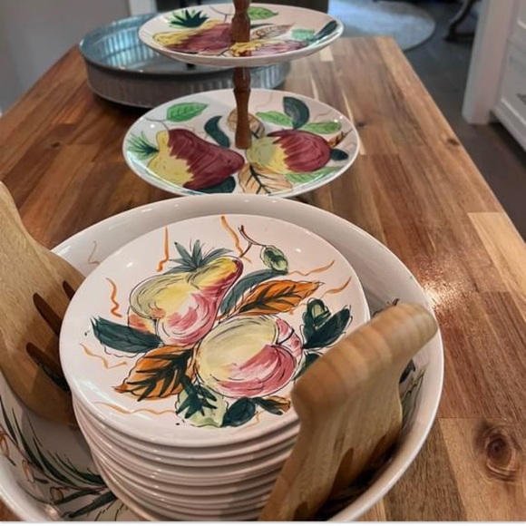 Vintage Hand Painted Japan Fruit Salad Bowl Set 14 Plates are listed sep d/t wt - Picture 4 of 9